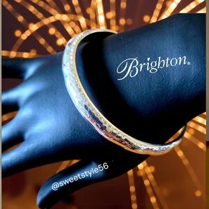 BRIGHTON "Bilbao" Silver Hammered Bangle With Crystal Accents SWEET AND SPARKLY